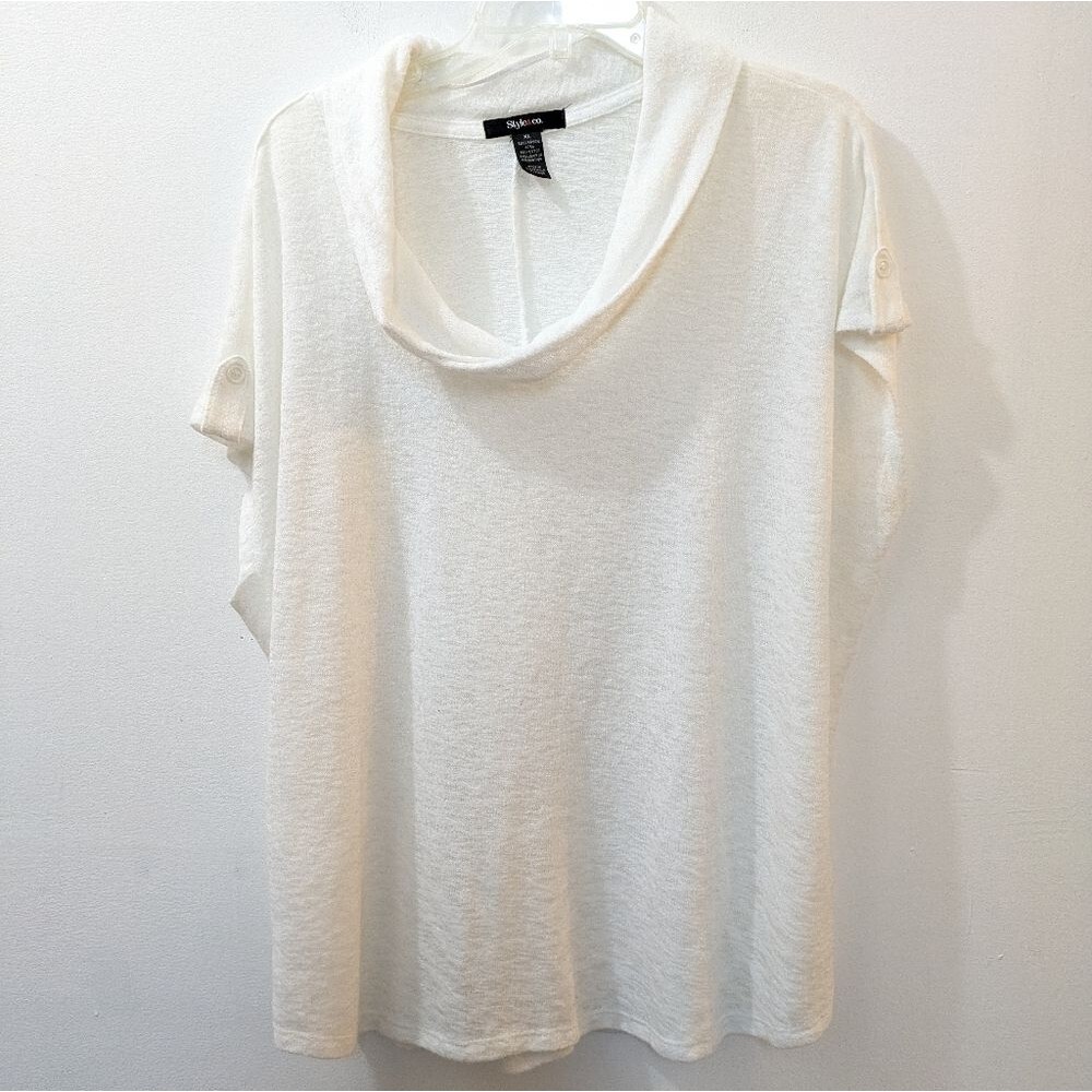 Style & Co White Cowl Neck Sweater, Semi Sheer, Womens Xtra Large